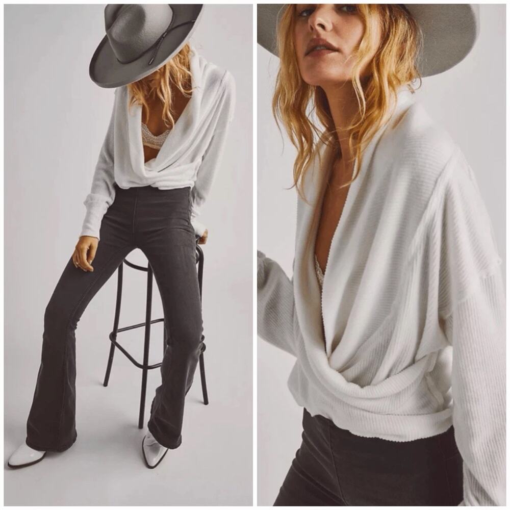 NWT $69 Free People We The Free Sz Medium Hold Me Close Pullover Wrap Top Ivory